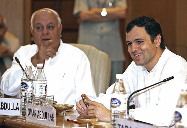 Farooq Abdullah and Omar Abdullah attend the third Round
Table Conference on Kashmir in New Delhi. Photo credit: RAVEENDRAN/AFP/GettyImages 