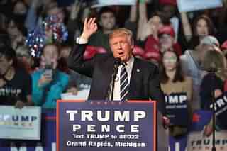 Republican presidential nominee Donald Trump addresses supporters during a campaign rally in Grand Rapids, Michigan. Photo credit: Scott Olson/Getty Images