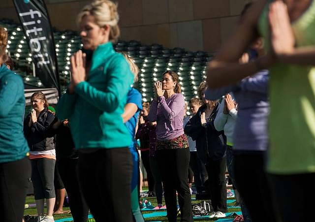 A yoga session in America (Stephen Maturen/Getty Images for Fitbit)