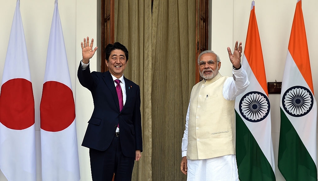 Prime Minister Narendra Modi with his Japanese counterpart Shinzo Abe during his visit to Japan.  (SHARMA/AFP/GettyImages)