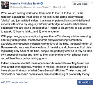 From 
Nassim Nicholas Taleb‘s Facebook page.