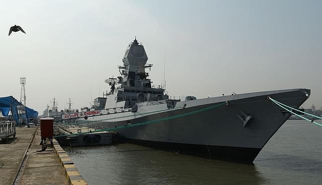 A general view of the INS Chennai ahead of its commissioning into the Indian Navy (INDRANIL MUKHERJEE/AFP/Getty Images)