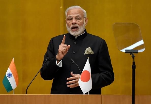 Prime Minister Modi speaks to Indian and Japanese businessmen in Tokyo. 