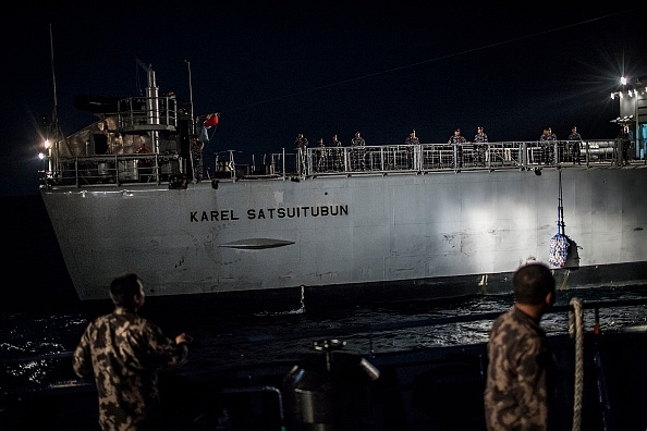 Sailors aboard the KRI Karel Satsuitubun during a patrol in the
South China Sea in Natuna, Ranai, Indonesia. Photo credit: Ulet
Ifansasti/GettyImages