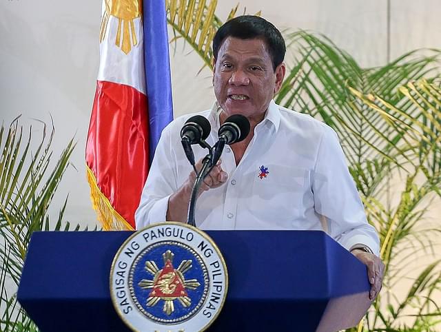 Philippine President Rodrigo Duterte gestures during a press conference. (MANMAN DEJETO/AFP/Getty Images)