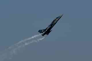 An Indian Air Force ‘Tejas’ fighter jet performs during the Air Force Day parade at Air Force Station Hindon in Ghaziabad. (MONEY SHARMA/AFP/Getty Images)