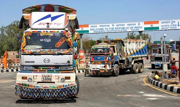 
Pakistani trucks passing through the India-Pakistan Attari-Wagah. Picture credit: PTI 
