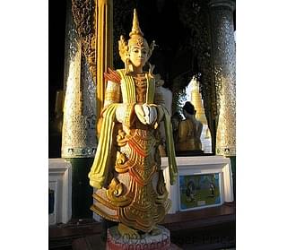 A Buddhist statue of Indra in Myanmar.