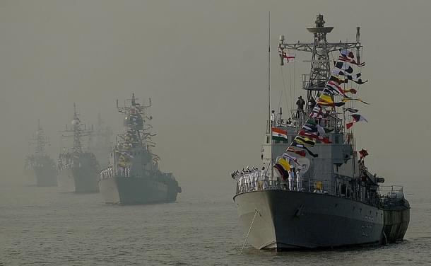 Indian Naval ships are seen during a the Fleet Review. Photo credit: PUNIT 
PARANJPE/AFP/Getty Images