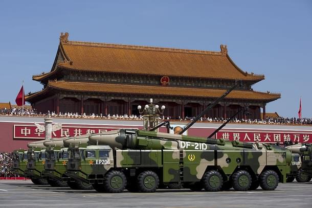 Chinese military vehicles carrying DF-21 anti-ship ballistic
missiles during a military parade in Beijing. (Andy Wong/Pool/GettyImages)      