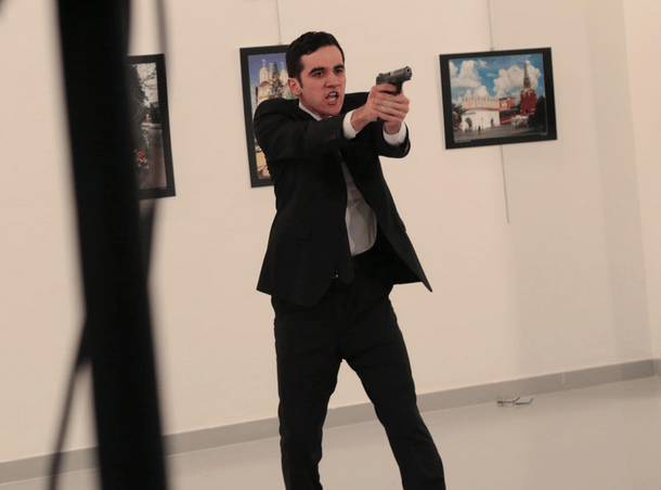 Moments after a gunman shot dead the Russian ambassador to Turkey. (Reuters)