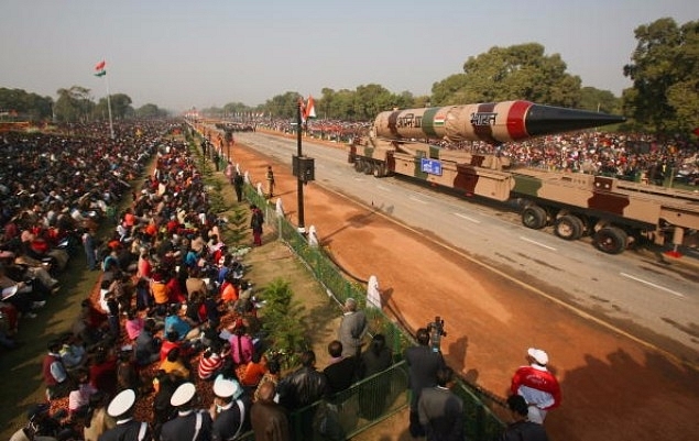 An Agni III nuclear-capable missile is paraded during the Republic Day Parade on 26 January 2009 in New Delhi, India. (Daniel Berehulak/Getty Images)