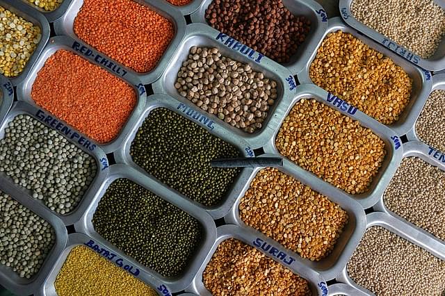 Pulses and food grains for sale at a shop at the APMC Yard in Bengaluru (MANJUNATH KIRAN/AFP/Getty Images)