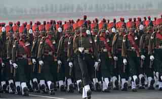 <b>Indian Army soldiers march during the
Army Day parade in New Delhi. (RAVEENDRAN/AFP/GettyImages)</b>





