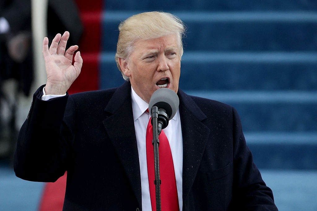 President Donald Trump delivers his inaugural address on the West Front of the US Capitol on 20 January 2017 in Washington, DC. (Alex Wong/Getty Images)