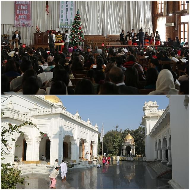 (Top) Amidst the humanitarian crisis, Tangkhuls celebrate Christmas at the Tangkhul Baptish Church on 25 December morning. (Rajkumar Mixn)/The 170-year-old Govindajee Temple, the largest in Manipur, wears a deserted look on December 25, 2016 (Sunday) morning. (Rajkumar Mixn)