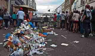 Rubbish piles up during the Notting Hill Carnival in London. (WILL OLIVER/AFP/Getty Images)