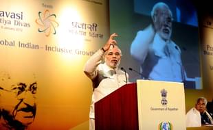 Narendra Modi delivers a speech during the 
Global Indian state initiatives and opportunities of the 10th Pravasi 
Bharatiya Divas. (RAVEENDRAN/AFP/Getty Images)