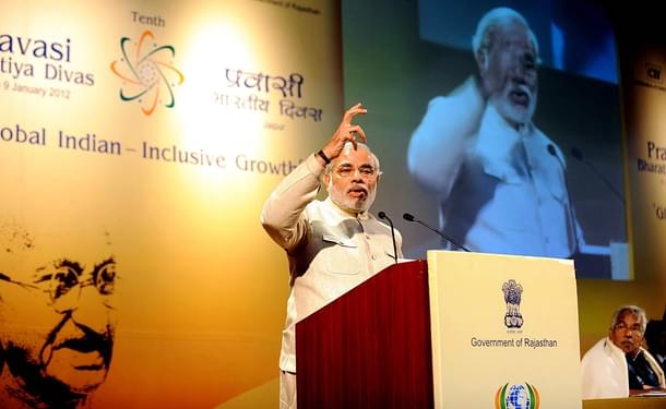Narendra Modi delivers a speech during the 
Global Indian state initiatives and opportunities of the 10th Pravasi 
Bharatiya Divas. (RAVEENDRAN/AFP/Getty Images)