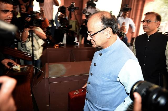 Finance Minister Arun Jaitley, prior to presenting the Union Budget at Parliament House in 2016. (PRAKASH SINGH/AFP/Getty Images)