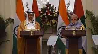 Indian Prime Minister Narendra Modi and the Crown Prince of Abu Dhabi Sheikh
Mohammed bin Zayed Al Nahyan speak at a press conference following a meeting in
New Delhi.(MONEY SHARMA/AFP/GettyImages)