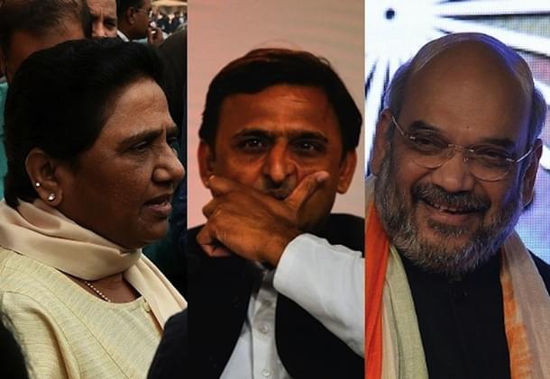 Mayawati, Akhilesh Yadav and Amit Shah