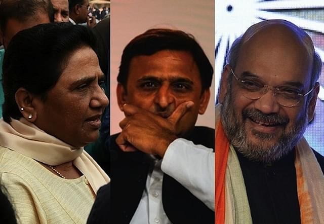 Mayawati, Akhilesh Yadav and Amit Shah 