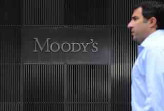 A sign for Moody’s rating agency at the company headquarters in New York. (EMMANUELDUNAND/AFP/GettyImages)