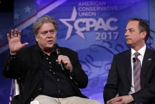 White House Chief of Staff Reince Priebus (R) and White House Chief Strategist Steve Bannon (L) participate in a conversation at CPAC. (Alex Wong/Getty Images)