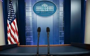 An empty podium is seen as an off camera briefing is held with a
 group of reporters in Washington DC on February 24, 2017. Brendan Smialowski/AFP/Getty