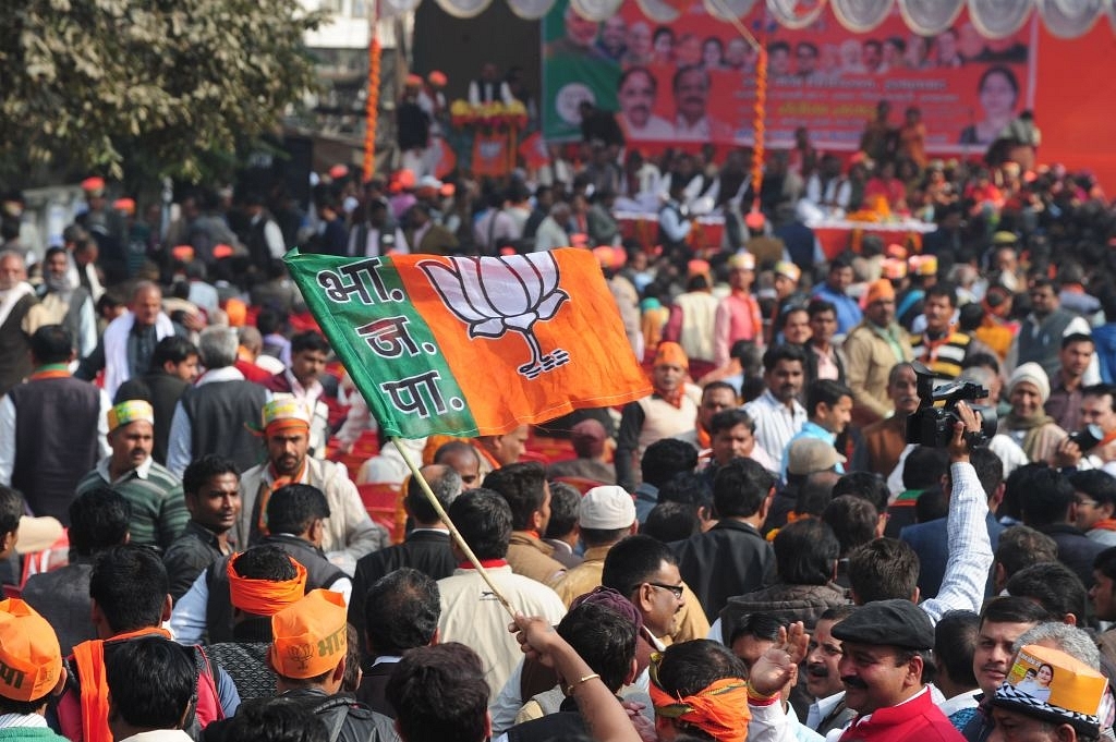 Supporters of the Bharatiya Janata Party at a rally. (SANJAY KANOJIA/AFP/GettyImages)