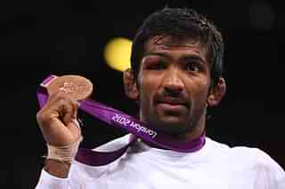 Bronze medalist Yogeshwar Dutt in the Men’s Freestyle 60kg Wrestling at the London 2012 Olympic Games in London, England. (Paul Gilham/Getty Images) 