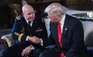 US President Donald Trump shakes hands with his pick for national security adviser, US Army Lieutenant General H R McMaster (L). (NICHOLAS KAMM/AFP/Getty Images)