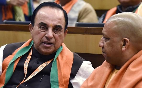Subramanian Swamy and Yogi Adityanath during the National Office Bearers Meeting.(Virendra Singh Gosain/Getty Images)