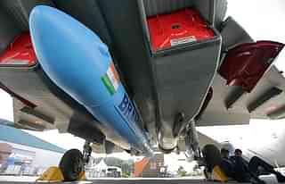 
                                            A Su-30MKI fighter equipped 
with a BrahMos-A cruise missile, on display at Aero India 2017 air show. 