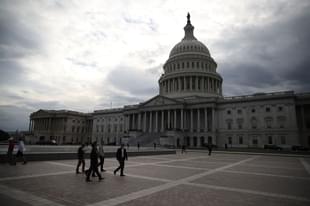 Clouds pass over the US Capitol in Washington, DC. (Mark Wilson/Getty Images)