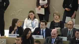 UN Watch Executive Director Hillel Neuer addresses the UNHRC in Geneva. (UN Watch)