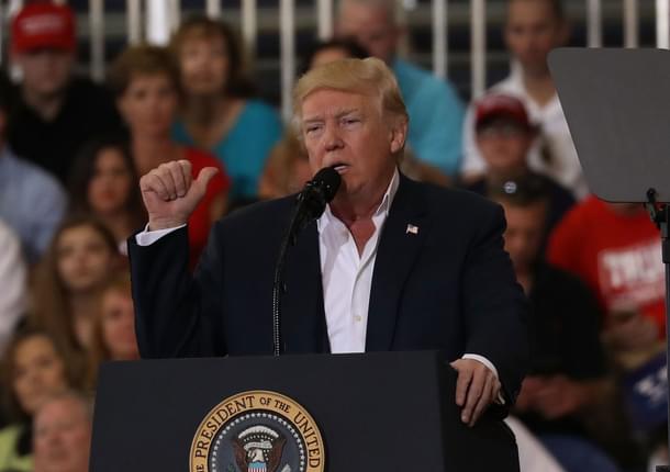US President Donald Trump speaks during a rally at  Orlando Melbourne International Airport in Melbourne, Florida. (Joe Raedle/Getty Images)