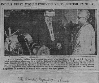 After attending the first
International Conference of Women Engineers and Scientists, Lalitha is seen
here at the AEI research facilities in England, from ‘The Hitavada’ 23rd August
1964.