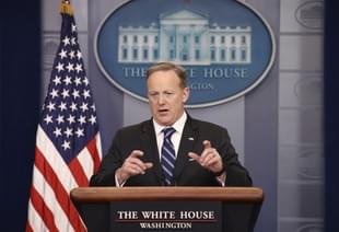 Sean Spicer answers questions during the daily
briefing. (McNamee/Getty Images)