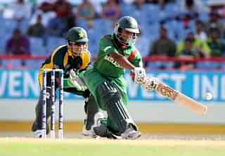 Shakib Al Hasan of Bangladesh scores runs during The ICC World Twenty20 match between Pakistan and Bangladesh in Saint Lucia. (Julian Herbert/Getty Images)