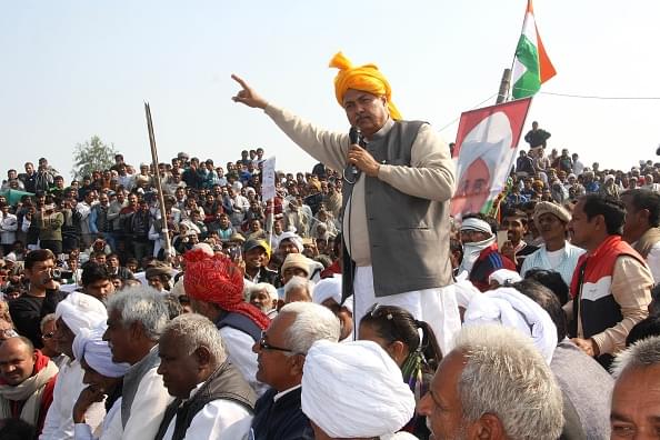 AIJASS National Chief Yashpal Malik addressing dharna site at Jassia village of Rohtak district, on February 1, 2017 in Rohtak, India. (Manoj Dhaka/Hindustan Times via Getty Images)