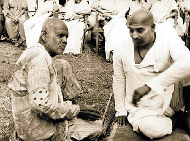 Sant  Tukdoji Maharaj (right) is seen here with
Sant Gaadge Maharaj. Both were fierce social reformers. Tukodji Maharaj was
associated with the RSS and was targeted by the British. He sang not only about
the Divine and freedom. He also sang Bhajans on the need for hygiene and the
need for toilets.&nbsp;  