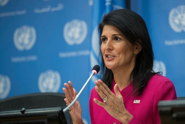 
Ambassador to the UN Nikki Haley answers questions during a 
press briefing. (Drew Angerer/Getty Images)


