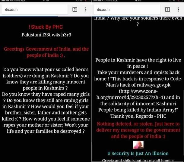 A screen grab of Delhi University website after being hacked. (India Today)