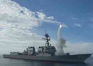 US Navy ship test fires a Tomahawk cruise missile.

