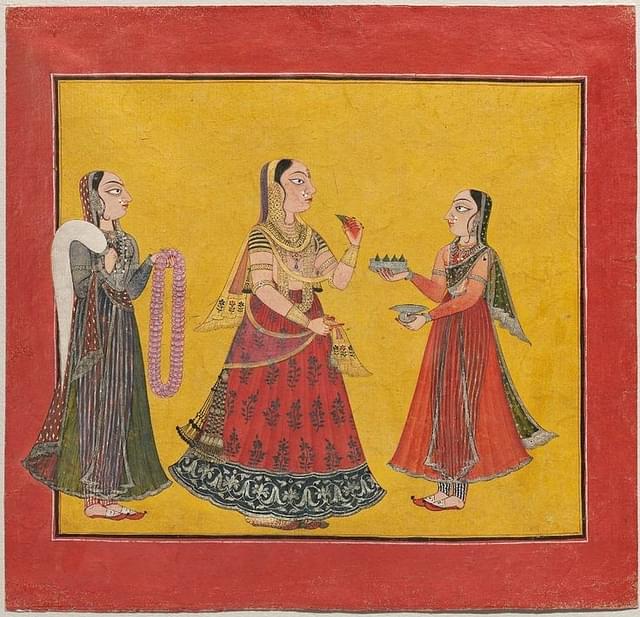 
















Woman
Eating Pan with Two Maids. Pahari art, circa 18 century