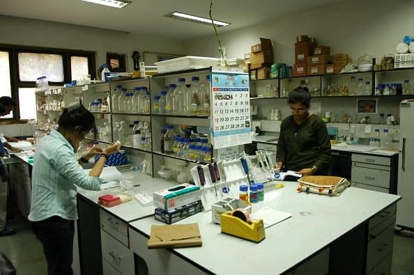 

Researchers and students in a lab at the Indian Agricultural Research Institute. (Sumeet Inder Singh/The India Today Group/Getty Images)