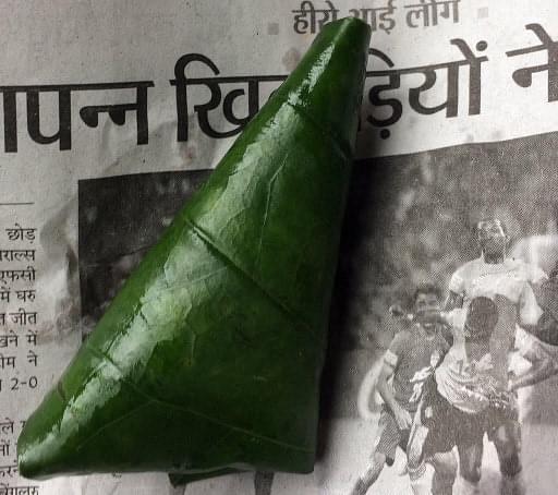 The tambula, the Sanskrit word for the tidy package of areca nut, slaked lime (choona) and catechu (kattha) in a glorious acrid green leaf.