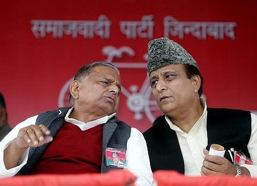 SP Chief Mulayam Singh and Azam Khan at an election rally.

